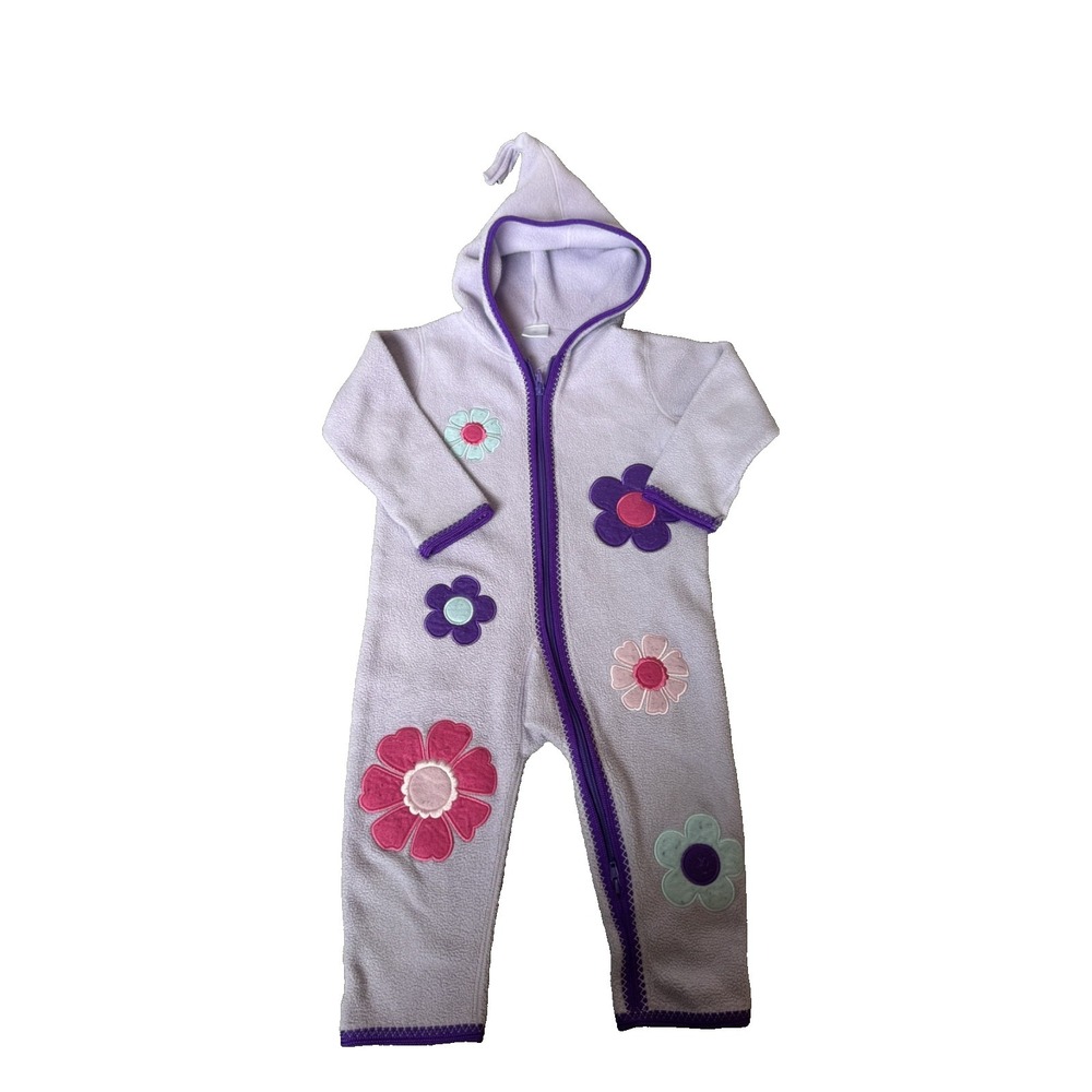 Hanna Andersson Floral Lavender Zip Up Hooded Sleeper Playsuit Sz 30 / 12-18 Mos